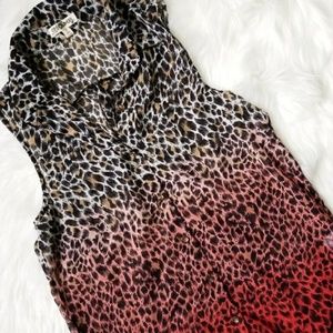 TRAMP ombre leopard print button down top size small